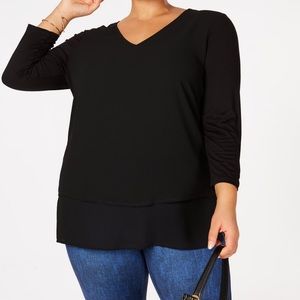 MICHAEL KORS PLUS SIZE LAYERED-LOOK TUNIC TOP IN BLACK